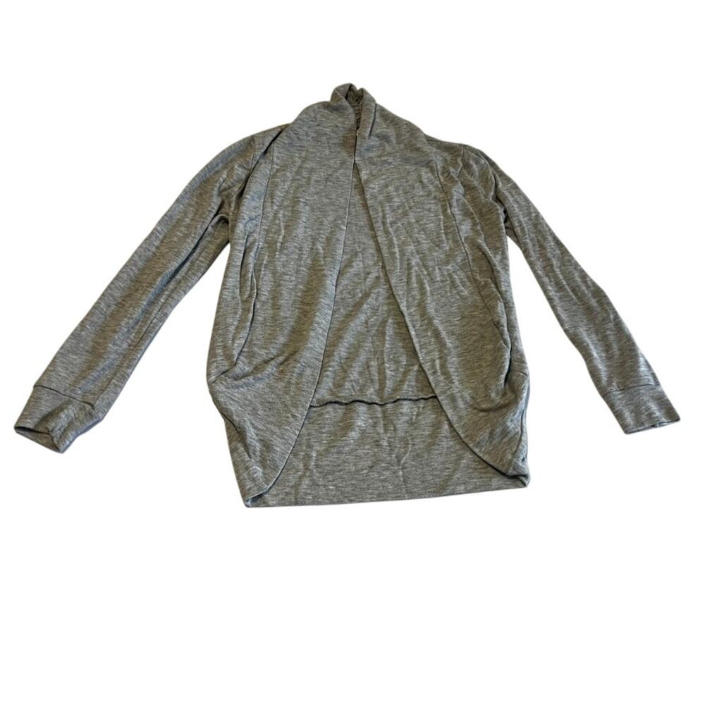 Ambiance Apparel | Heather Gray Open-Front Draped Cardigan — Small